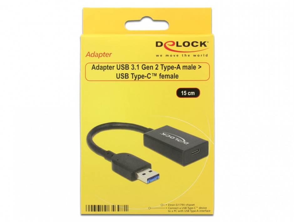 Imagine Adaptor USB 3.1-A (host) la tip C (device) T-M Activ 0.15m Negru, Delock 65698