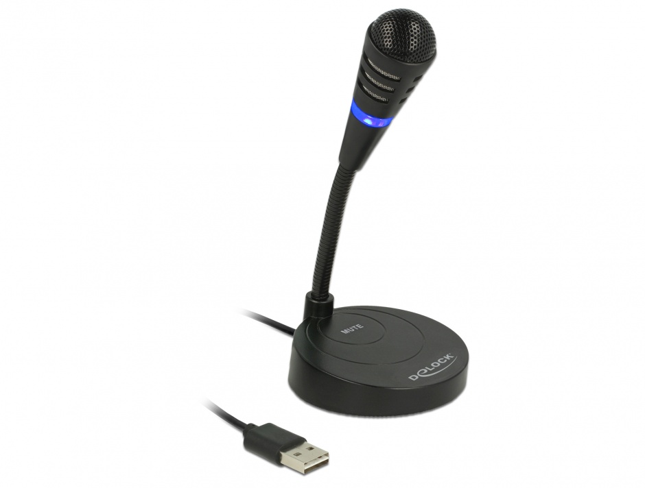 Imagine Microfon USB cu baza si buton tactil Mute, Delock 65868