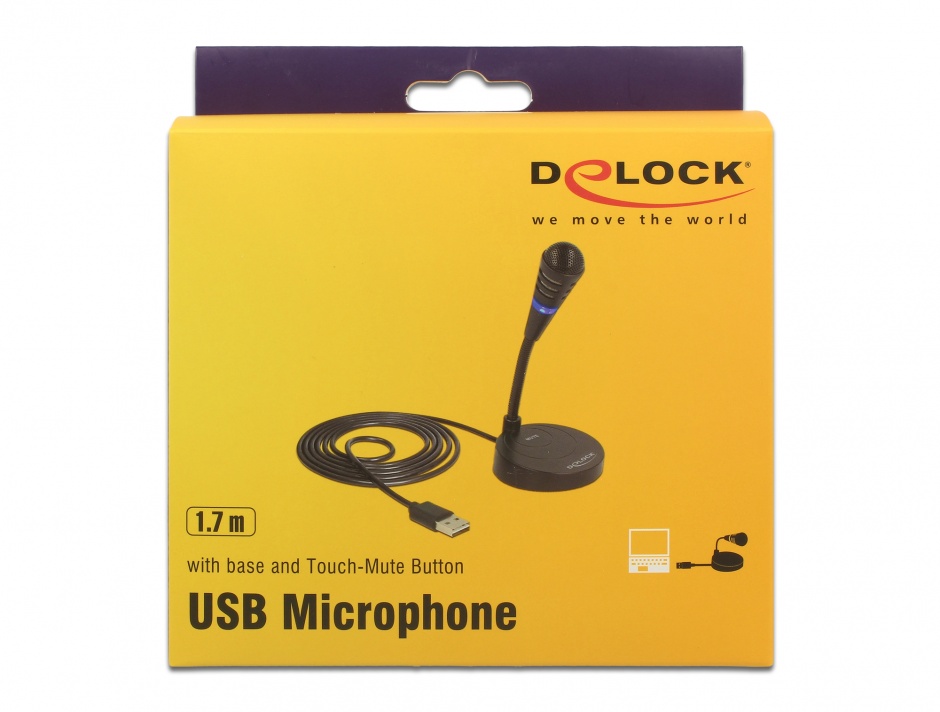 Imagine Microfon USB cu baza si buton tactil Mute, Delock 65868