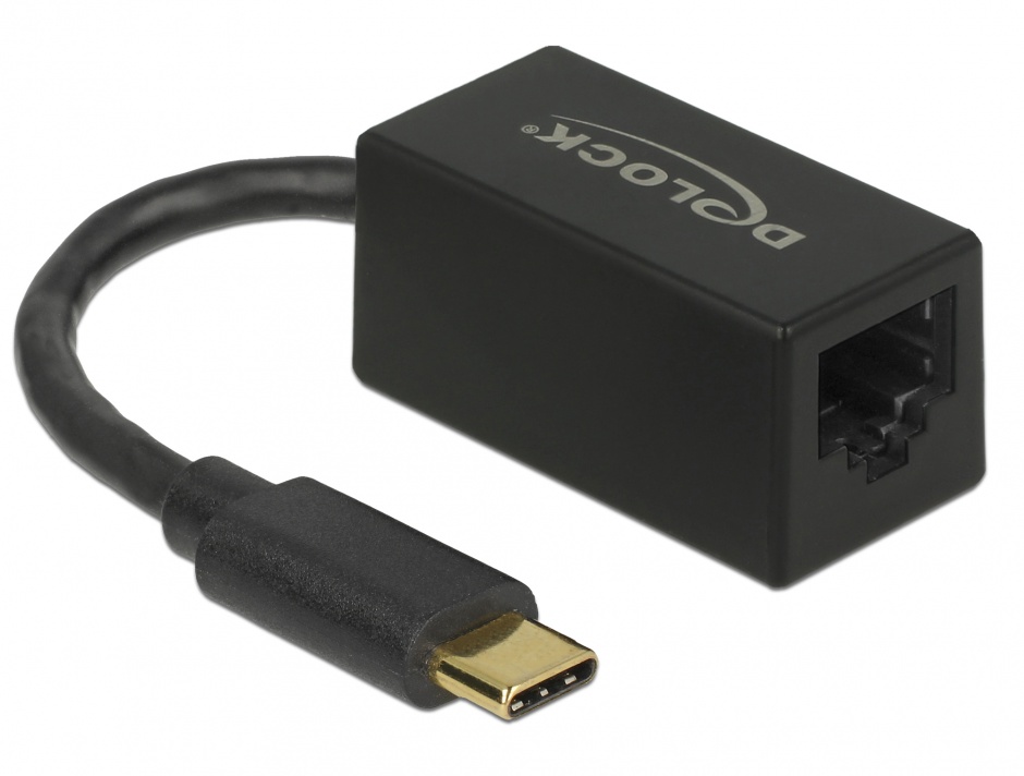 Imagine Adaptor USB 3.1-C Gen 1 la Gigabit LAN compact negru, Delock 65904