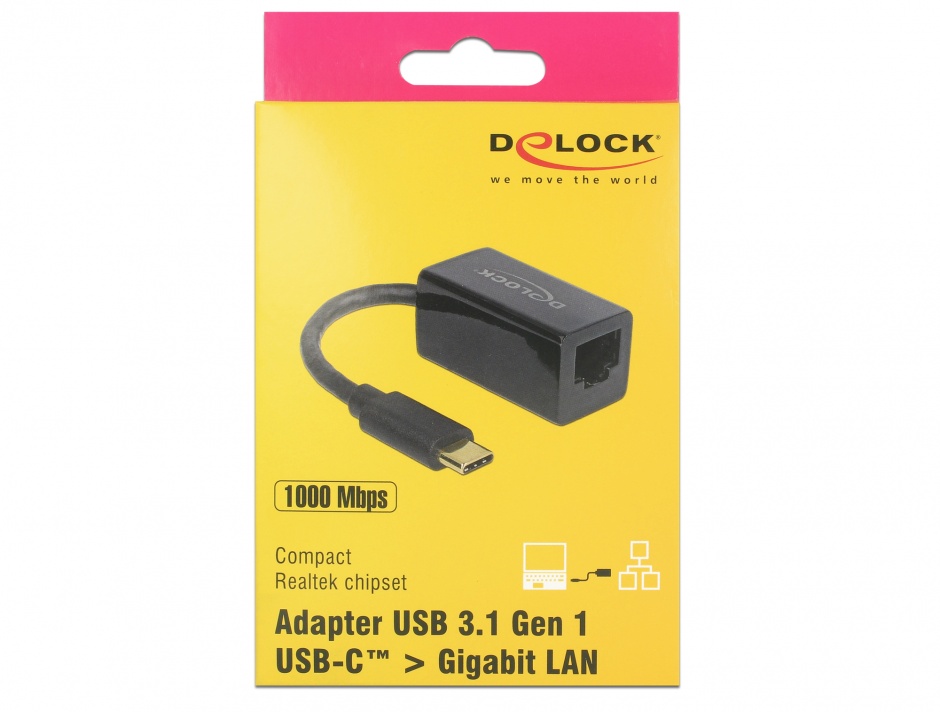 Imagine Adaptor USB 3.1-C Gen 1 la Gigabit LAN compact negru, Delock 65904