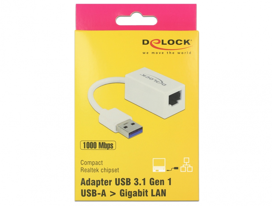 Imagine Adaptor USB 3.1-A Gen 1 la Gigabit LAN compact alb, Delock 65905