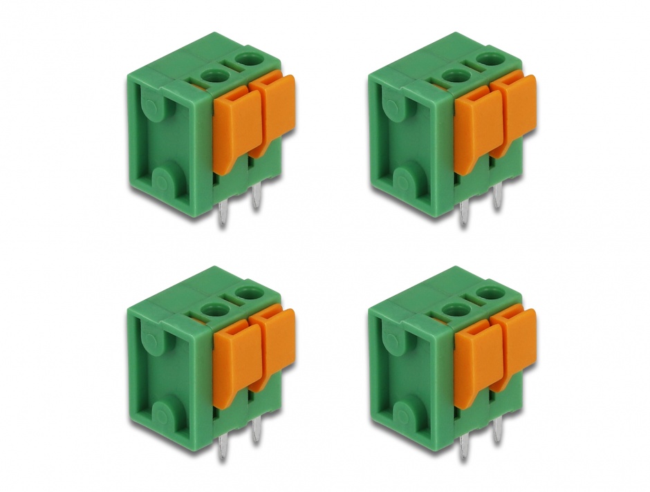 Imagine Set 4 buc bloc terminal pentru PCB 2 pini 5.08 mm pitch vertical, Delock 66269