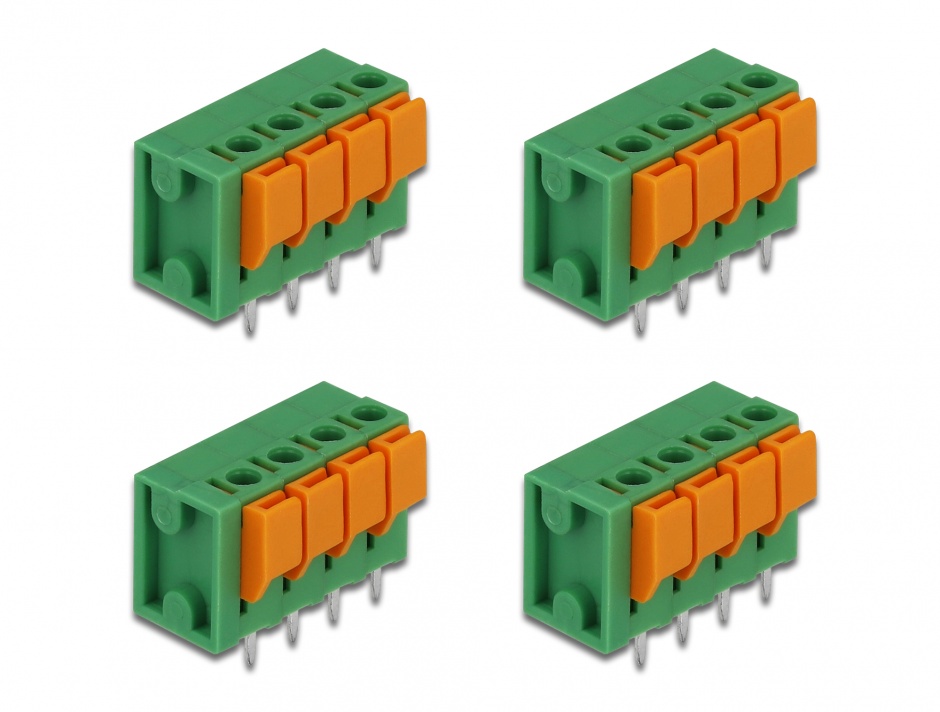 Imagine Set 4 buc bloc terminal pentru PCB 4 pini 5.08 mm pitch vertical, Delock 66270
