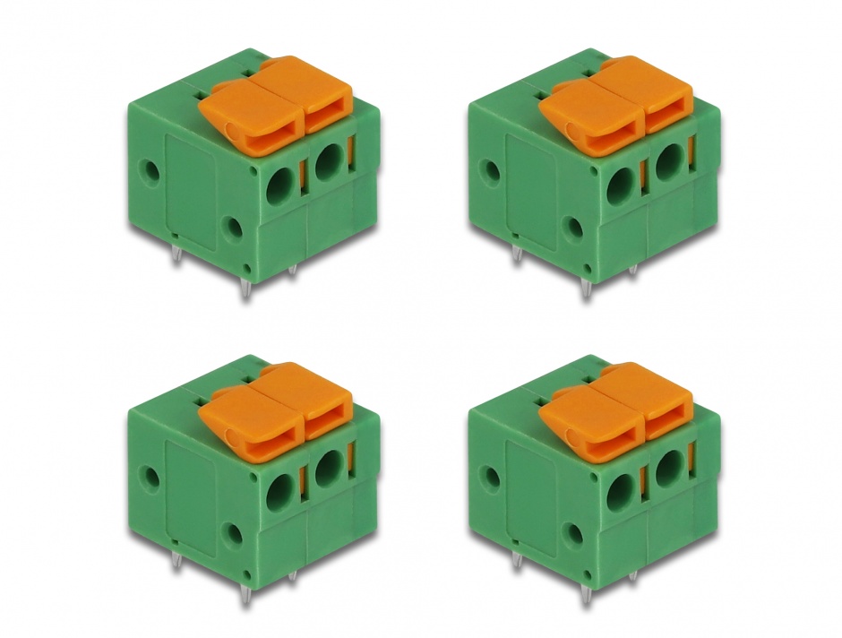 Imagine Set 4 buc bloc terminal pentru PCB 2 pini 5.08 mm pitch orizontal, Delock 66274