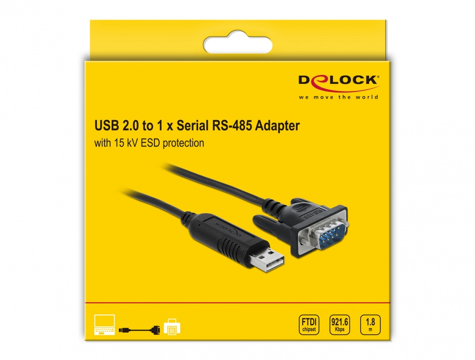 Imagine Adaptor USB la Serial RS-485 DB9 cu protectie 15 kV ESD, Delock 66283