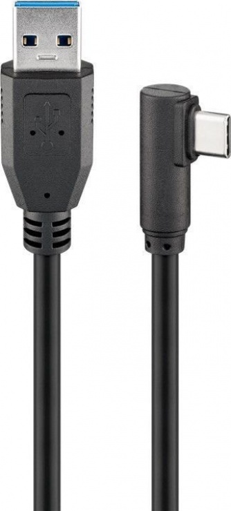 Imagine Cablu USB 3.0-C unghi 90 grade la USB-A 1.5m T-T Negru, Goobay 66502