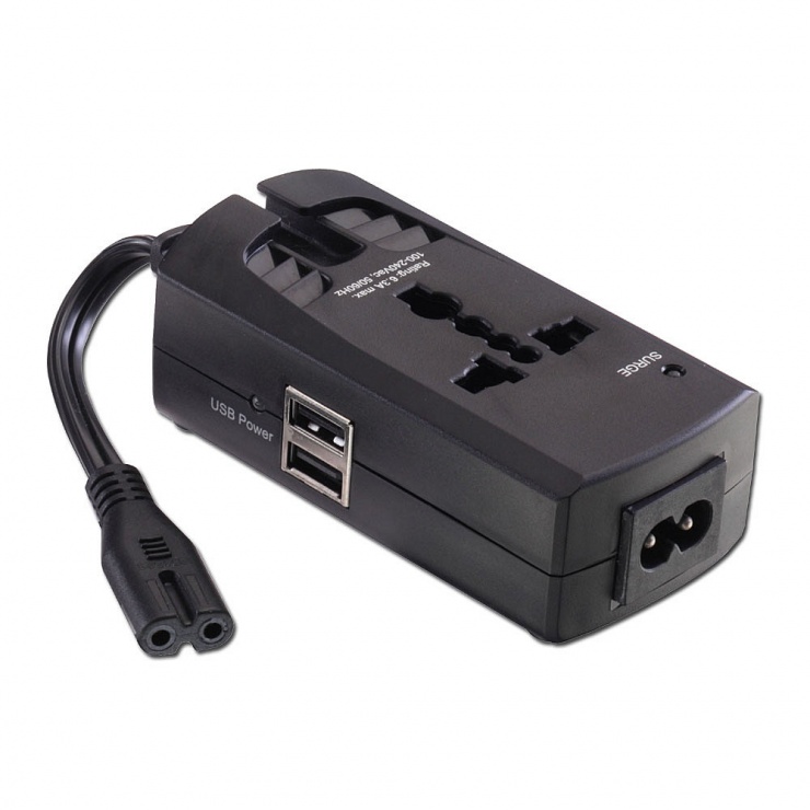 Imagine Surge Protector pentru laptop IEC C7/C8 2 pini cu 2 x USB, Lindy L73310