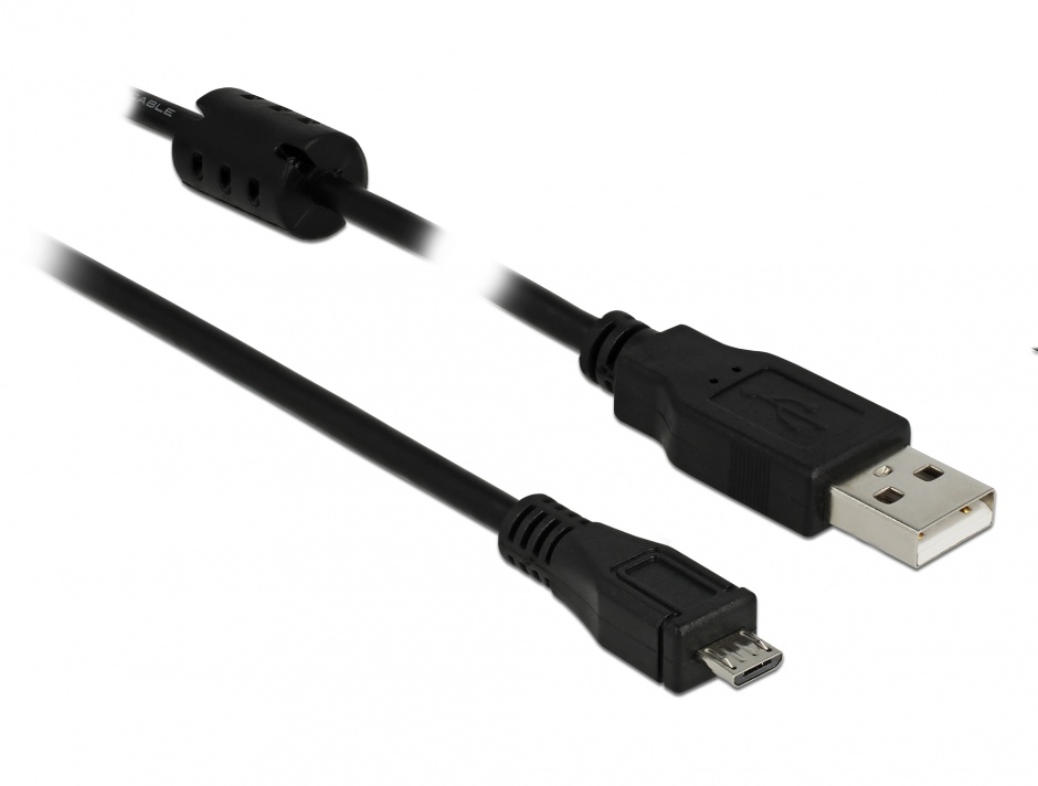Imagine Cablu micro-B USB 2.0 la USB-A T-T 1m Negru, Delock 82299