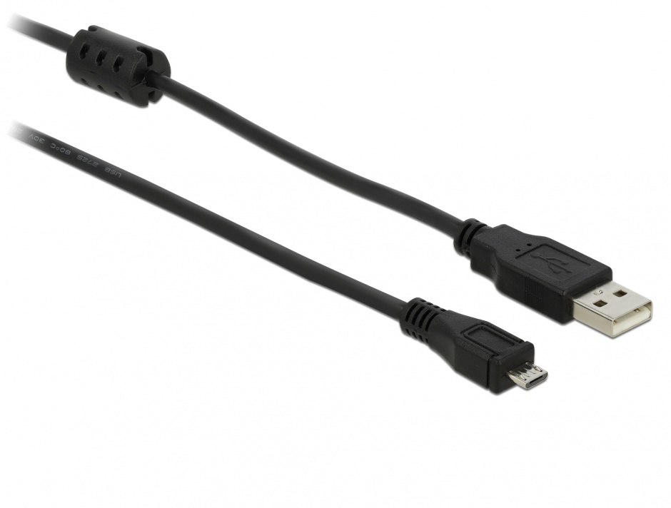 Imagine Cablu USB 2.0 la micro USB-B 2m Negru, Delock 82335