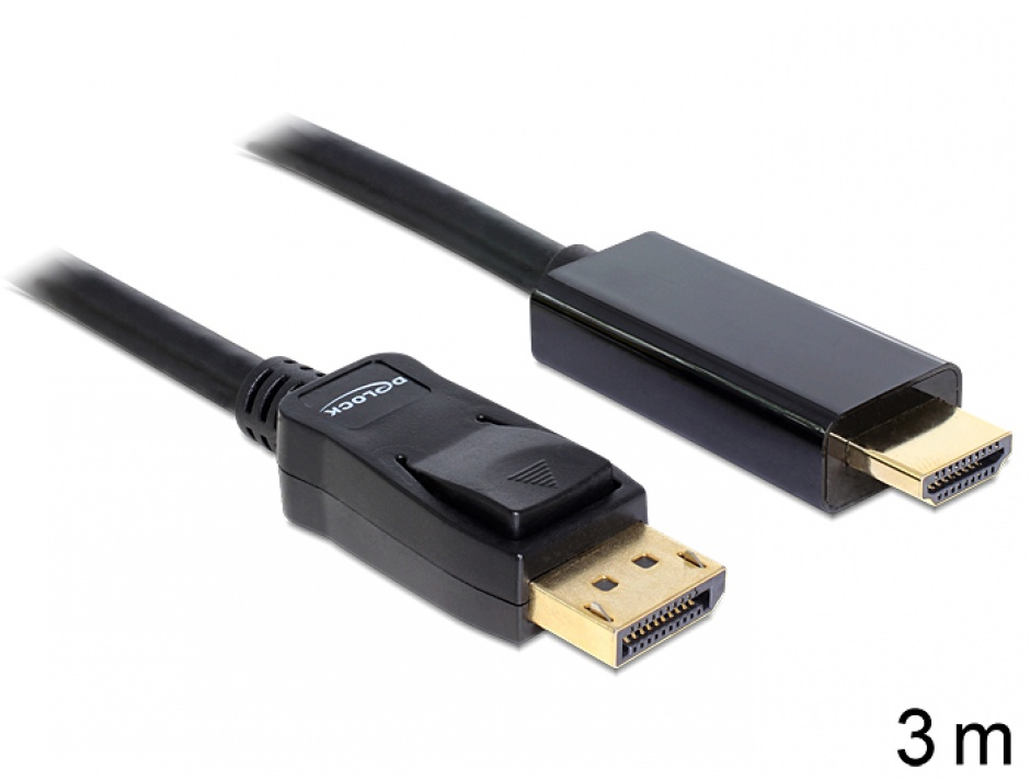 Imagine Cablu Displayport la HDMI T-T ecranat 3m Negru, Delock 82435