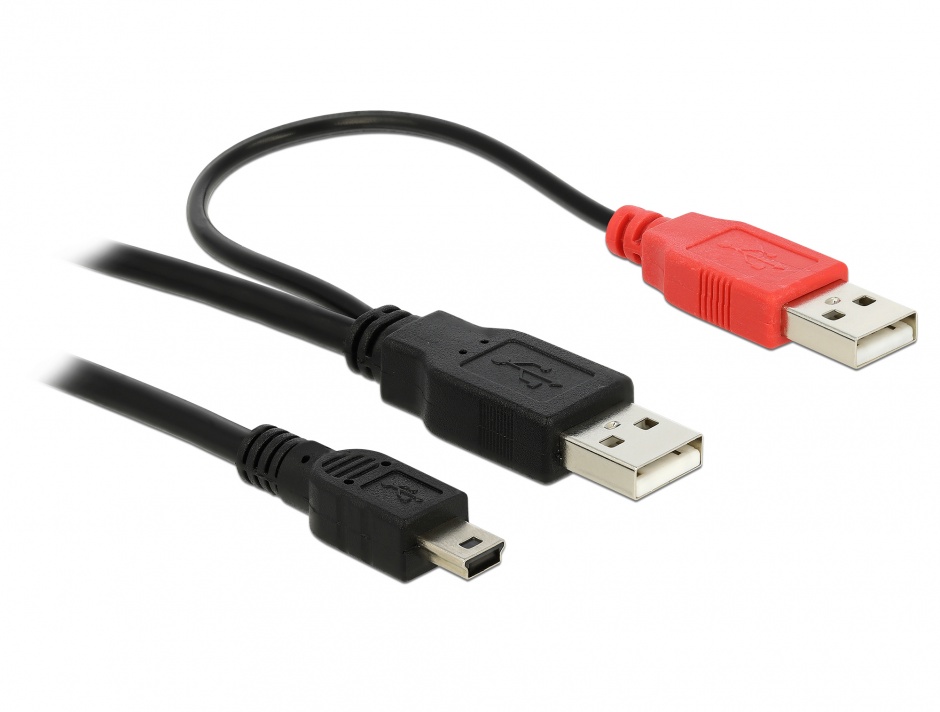 Imagine Cablu 2 x USB 2.0-A la mini USB 5 pini T-T 1m, Delock 82447