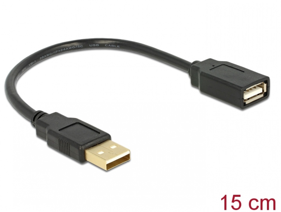 Imagine Cablu prelungitor USB 2.0 T-M 15cm, Delock 82457