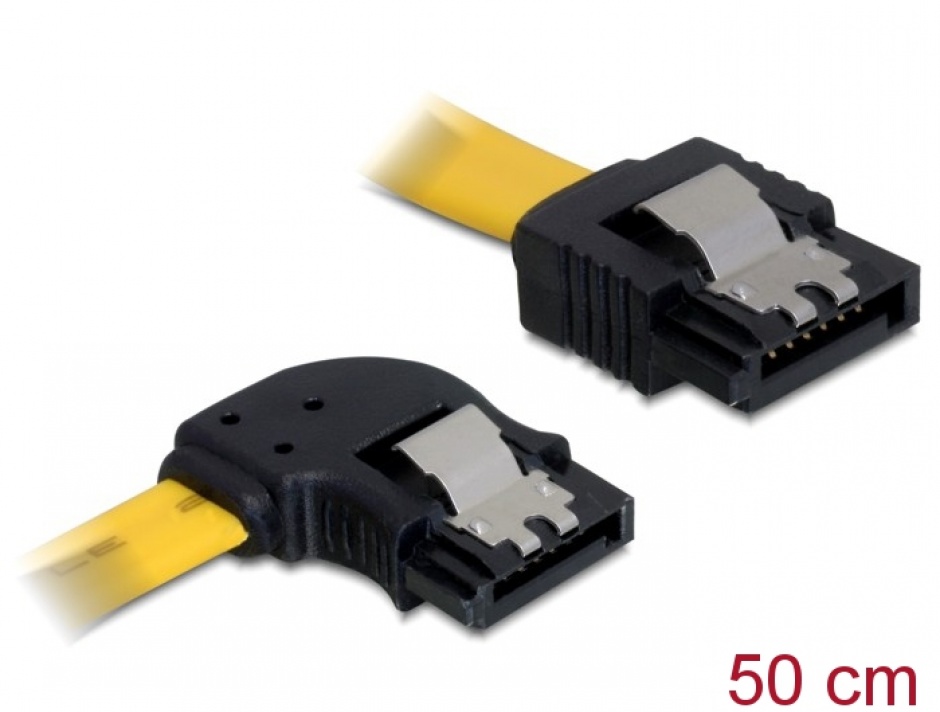 Imagine Cablu SATA II 3 Gb/s unghi stanga - drept cu fixare 0.5M, Delock 82493
