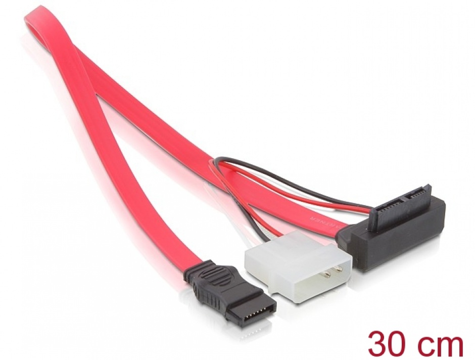 Imagine Cablu Slim SATA la SATA unghi + 2 pini Power 5V, Delock 82549