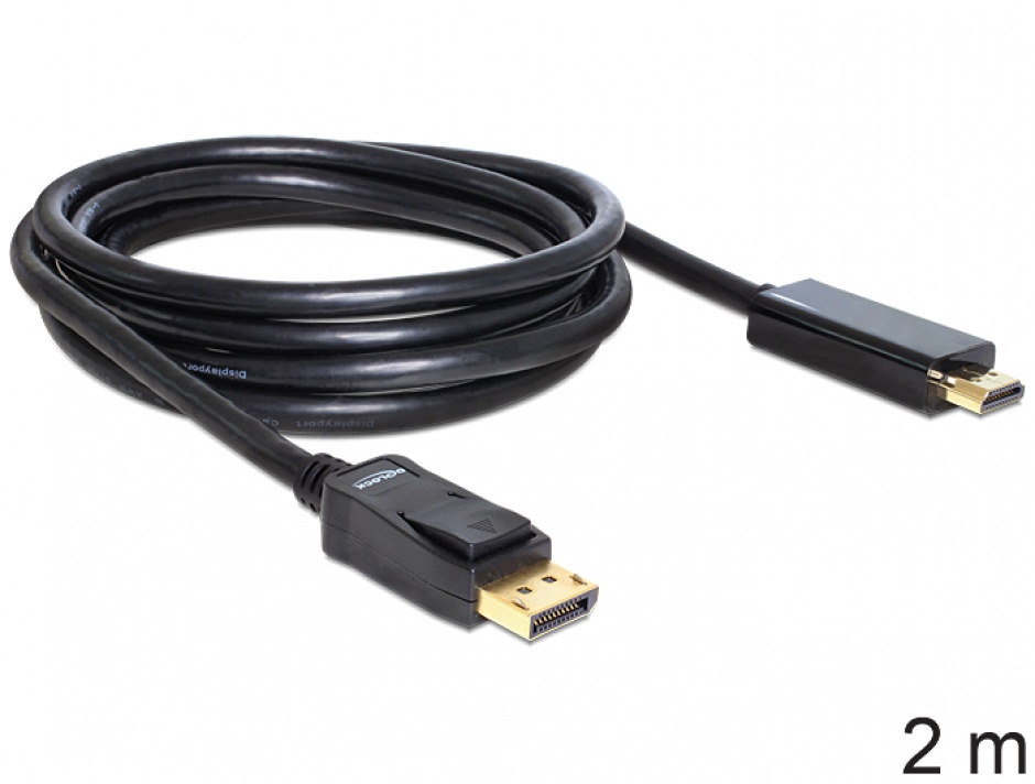 Imagine Cablu DisplayPort la HDMI T-T ecranat 2m Negru, Delock 82587