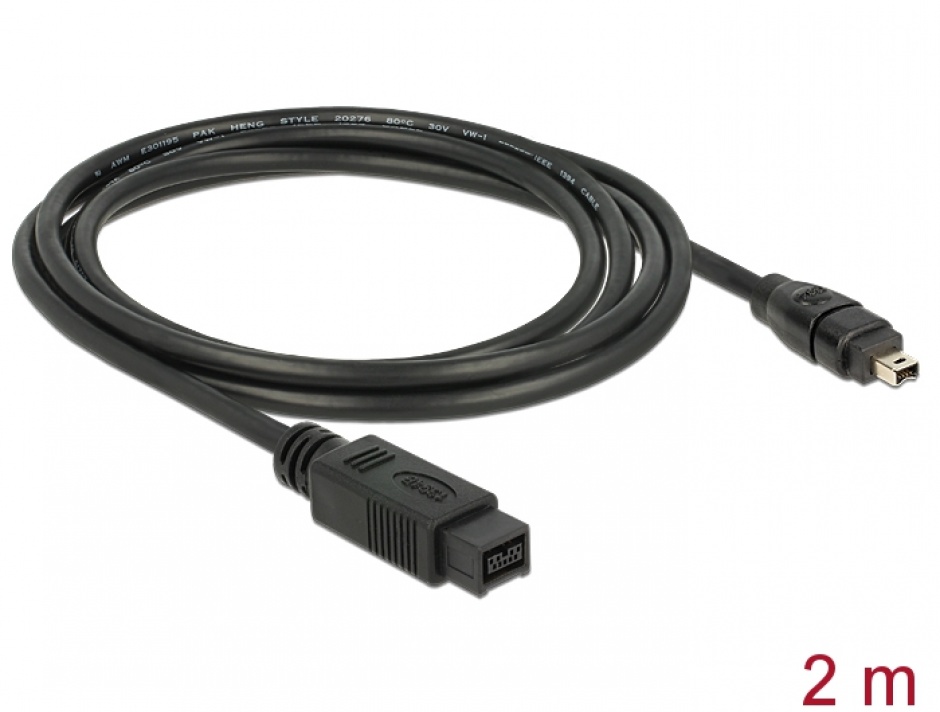 Imagine Cablu FireWire 9 pini la 4 pini 2m, Delock 82589
