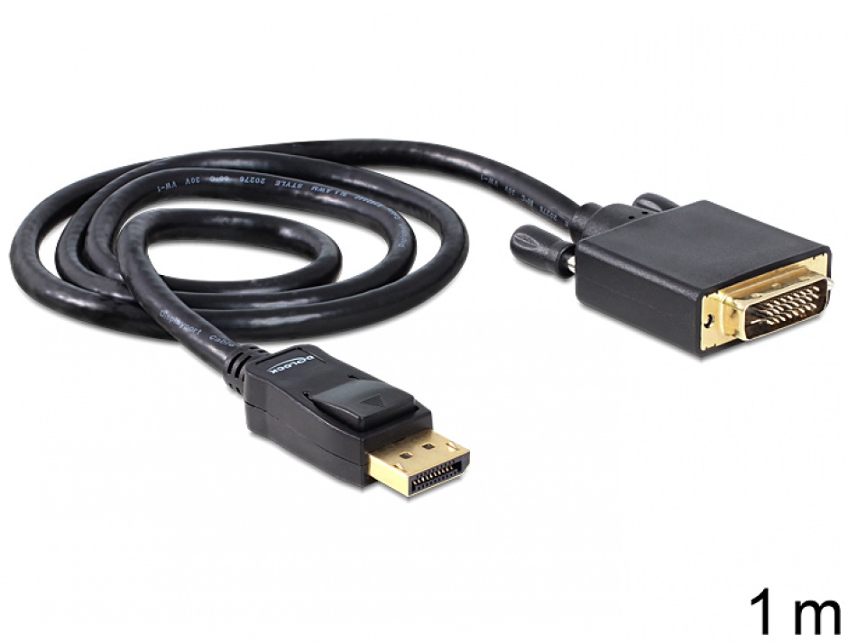 Imagine Cablu Displayport la DVI T-T ecranat Pasiv 1m Negru, Delock 82590