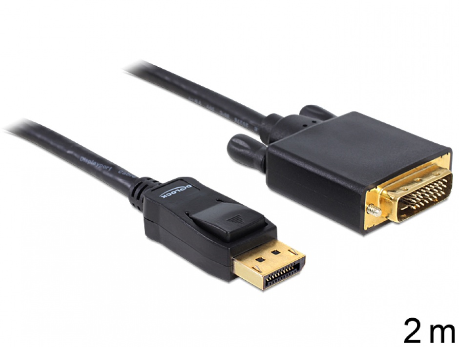 Imagine Cablu DisplayPort la DVI-D Dual Link T-T ecranat 2m Negru, Delock 82591