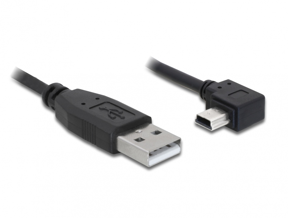 Imagine Cablu USB 2.0 la mini USB-B unghi 90 grade T-T 0.5m, Delock 82680
