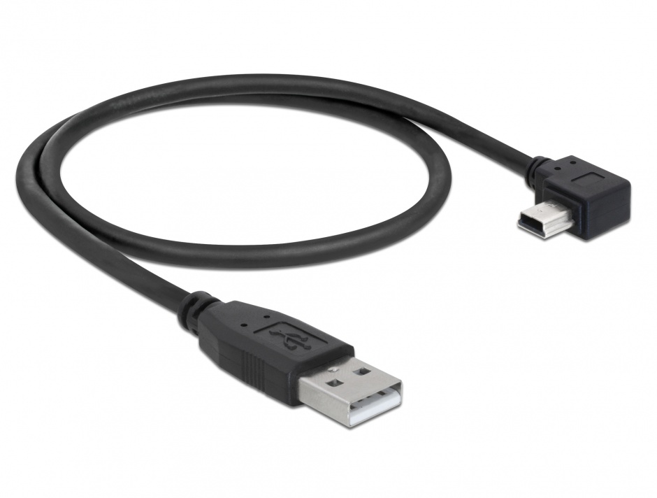 Imagine Cablu USB 2.0 la mini USB-B unghi 90 grade T-T 0.5m, Delock 82680