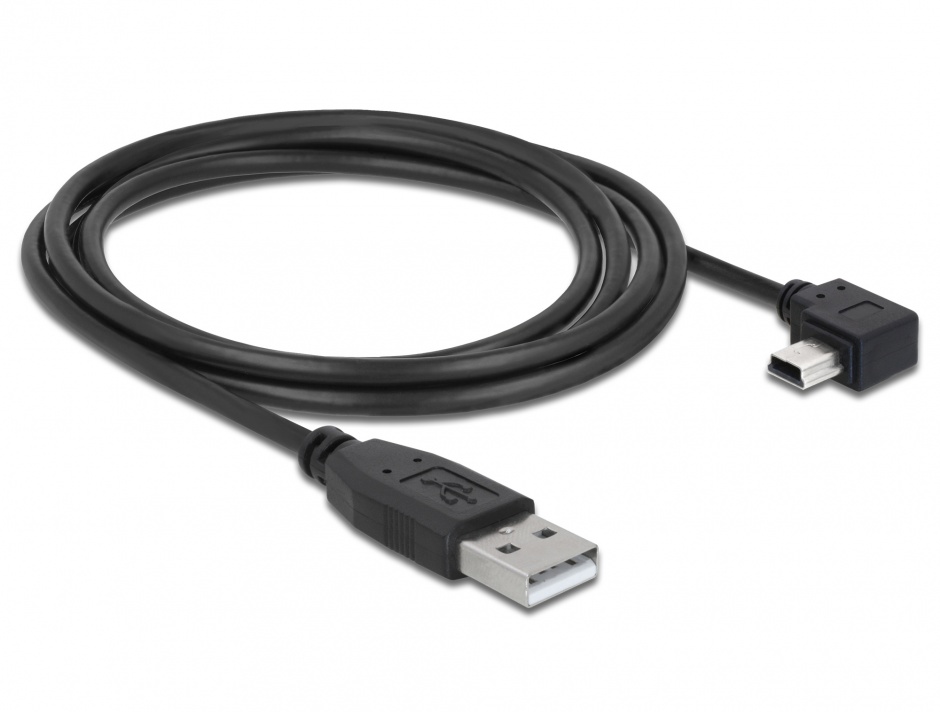 Imagine Cablu USB 2.0 la mini USB unghi 90 grade T-T 2m, Delock 82682