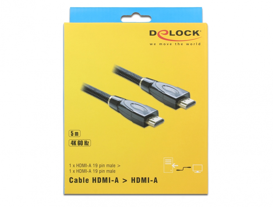 Imagine Cablu HDMI Premium 4K 19T-19T 5m, Delock 82739