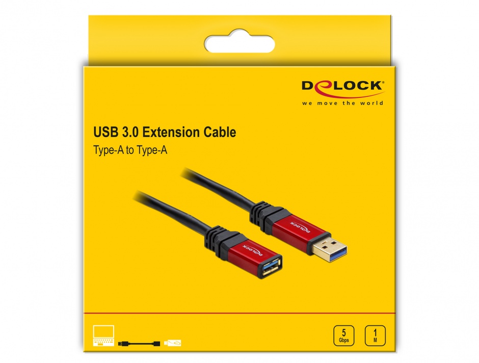 Imagine Cablu prelungitor USB 3.0 T-M 1m Premium, Delock 82752