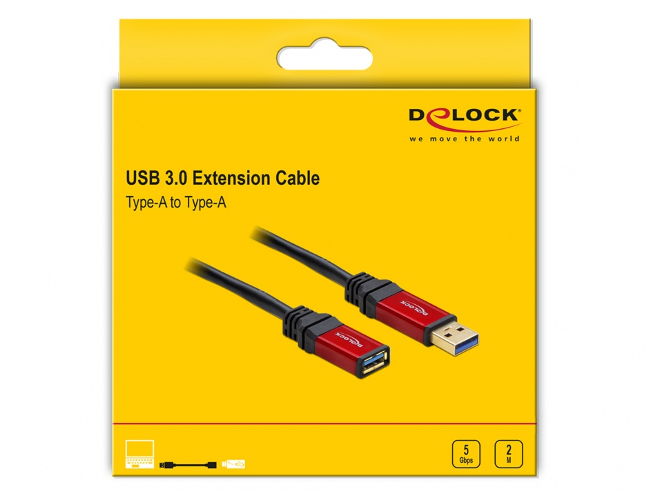 Imagine Cablu prelungitor USB 3.0 Premium T-M 2m, Delock 82753