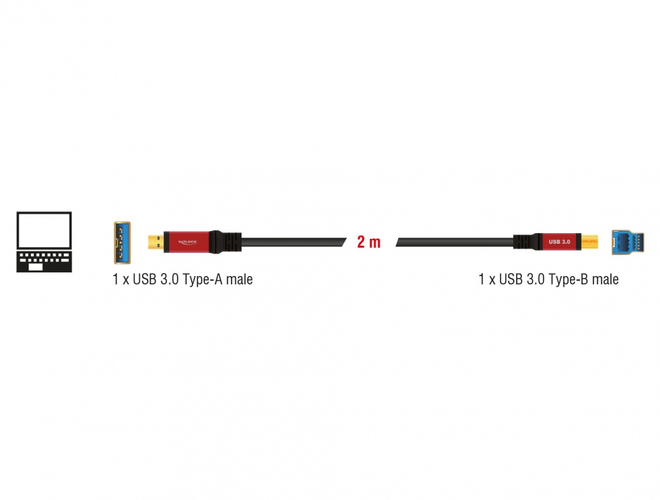 Imagine Cablu USB 3.0 A-B Premium T-T 2m, Delock 82757