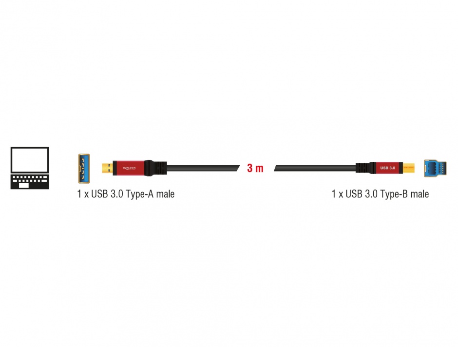 Imagine Cablu USB 3.0 A-B Premium T-T 3m, Delock 82758