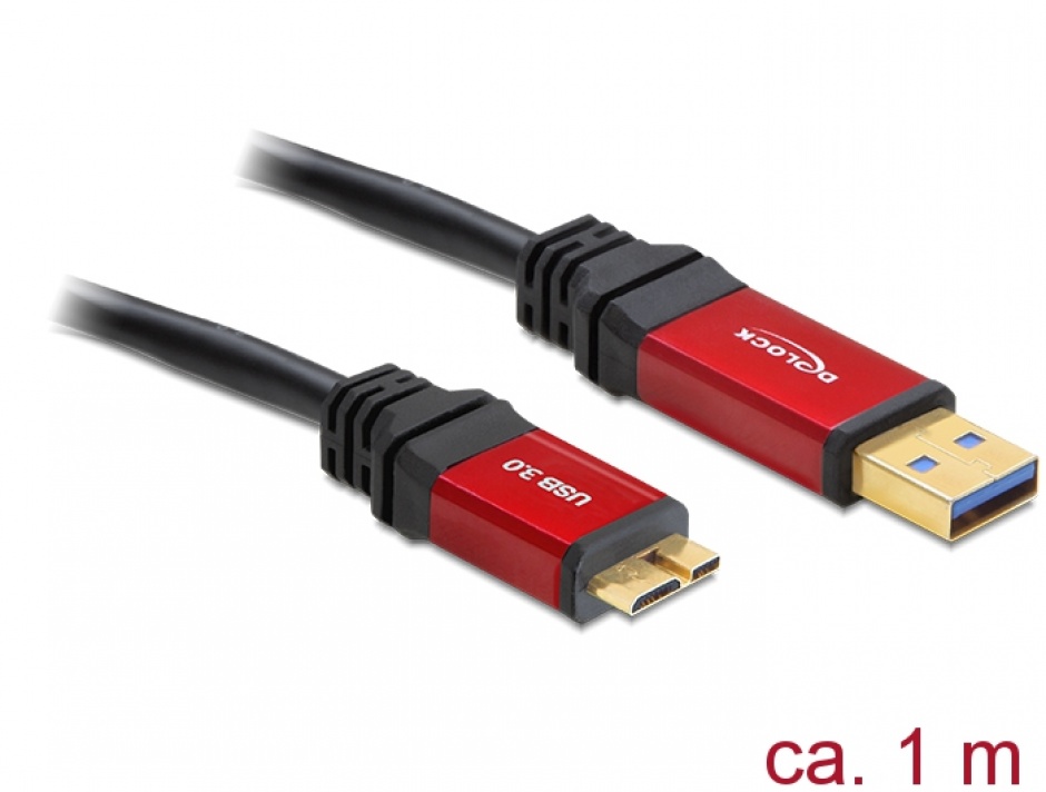 Imagine Cablu USB 3.0 la micro USB-B T-T 1m Premium, Delock 82760