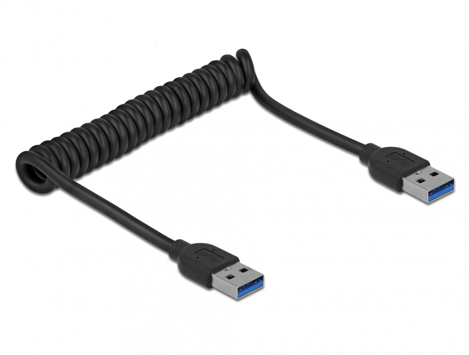 Imagine Cablu USB 3.0 tip A T-T spiralat 30-120cm Negru, Delock 85348