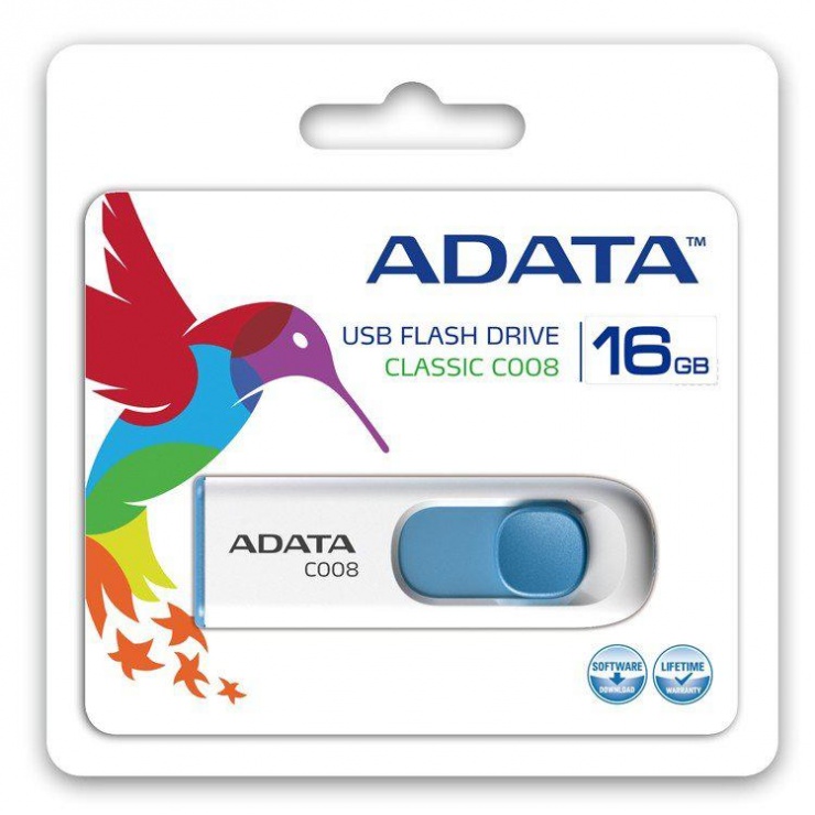 Imagine Stick USB 2.0 retractabil 16GB C008 Alb&Bleu, ADATA 