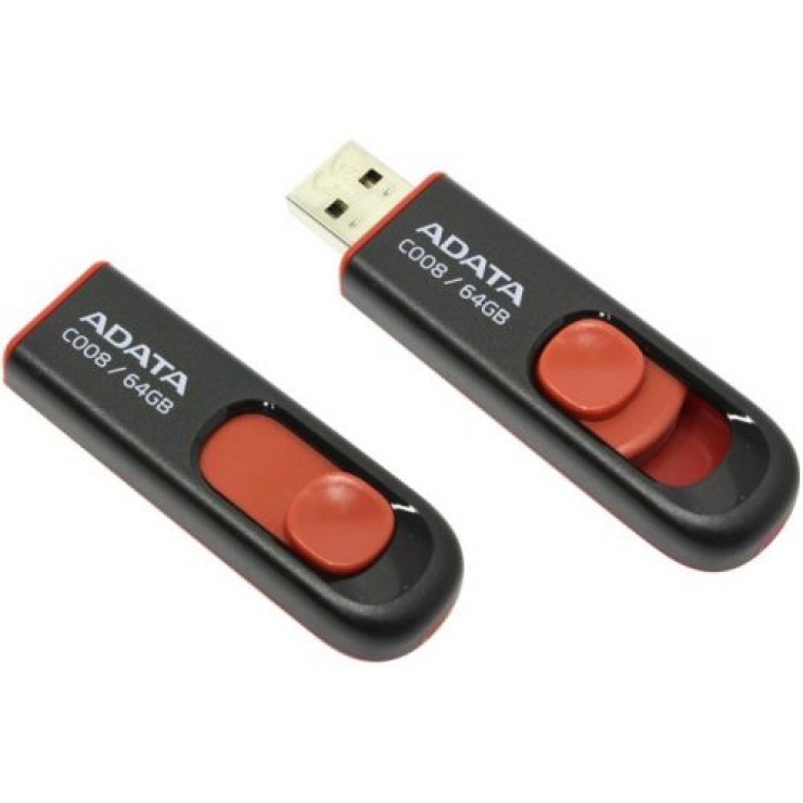 Imagine Stick USB 2.0 retractabil C008 64GB Negru&Rosu, ADATA-1