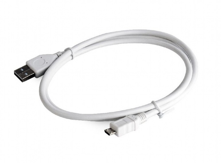 Imagine Cablu USB 2.0 la micro USB-B 0.5m Alb, Gembird CCP-mUSB2-AMBM-W-0.5M