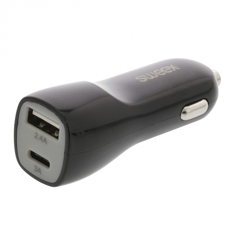 Imagine Incarcator auto USB-A + USB-C 3.4A Negru, Sweex CH-014BL 