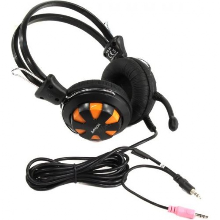 Imagine Casti stereo cu microfon Orange/Black jack 3.5mm, A4Tech Comfortfit HS-28-3-2
