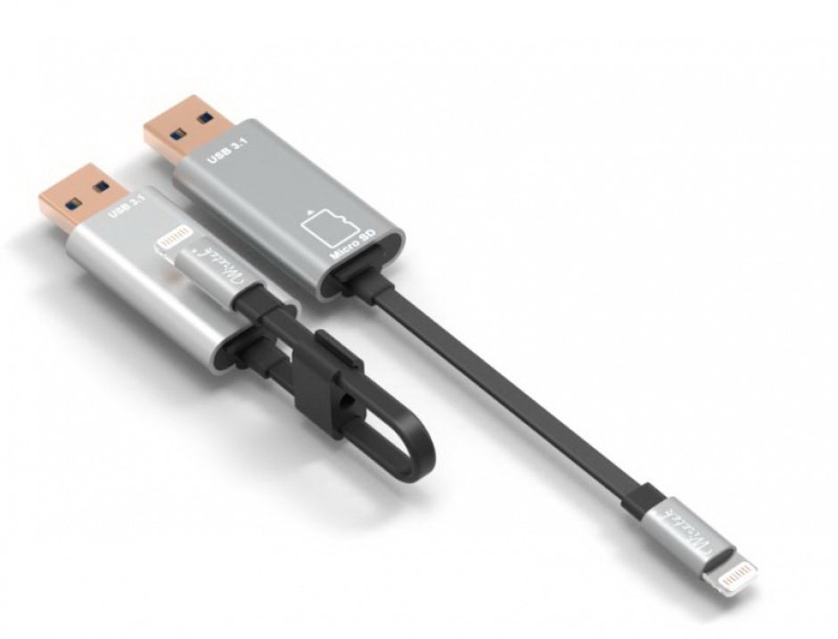 Imagine Cablu iPhone Lightning la USB tip A + cititor de carduri 15cm, KIPOD39