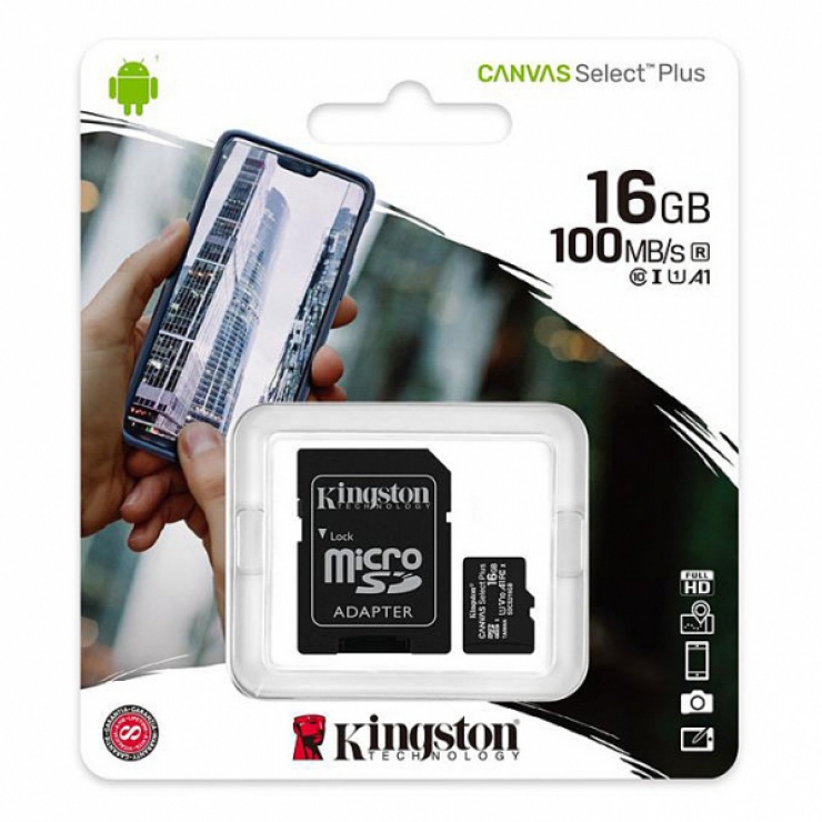 Imagine Card de memorie micro SD 16GB clasa 10 Canvas Select Plus, Kingston SDCS2/16GB