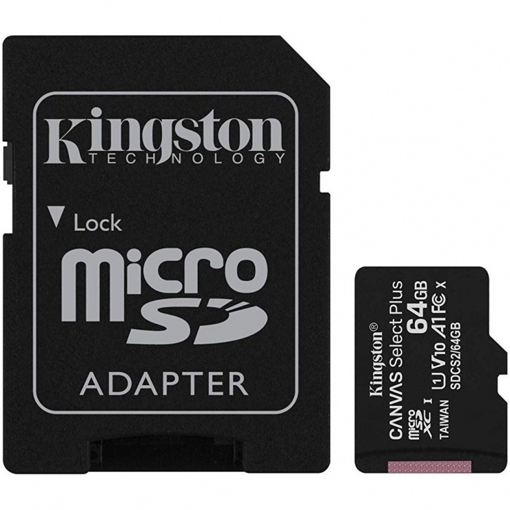 Imagine Card de memorie micro SDXC 64GB clasa 10 Canvas Select Plus, Kingston SDCS2/64GB