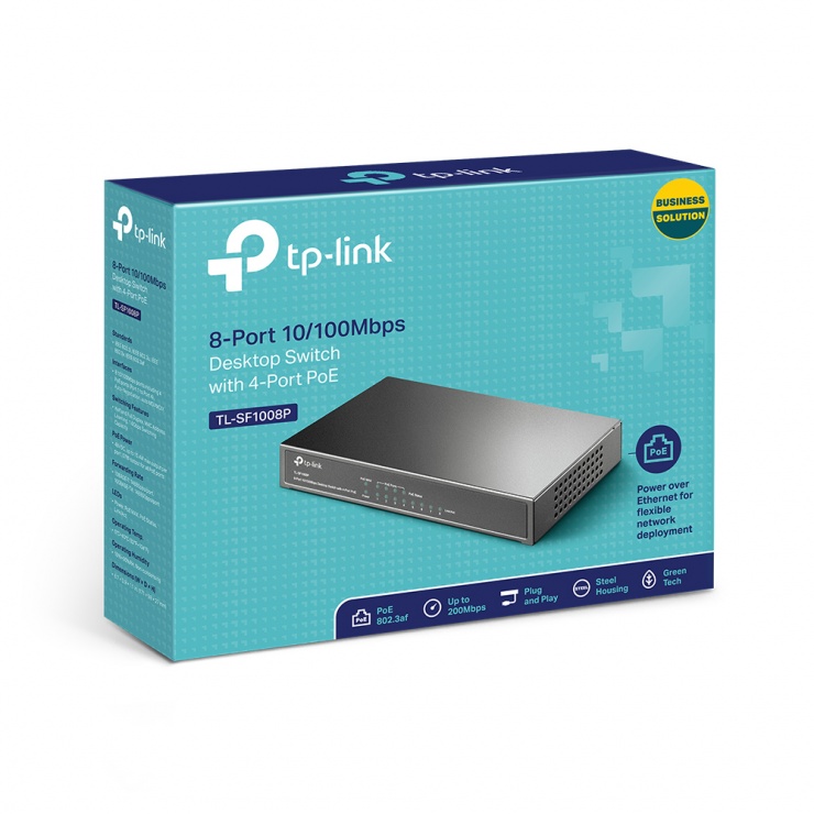 Imagine Switch 8 porturi 10/100Mbps PoE, TP-Link TL-SF1008P-3