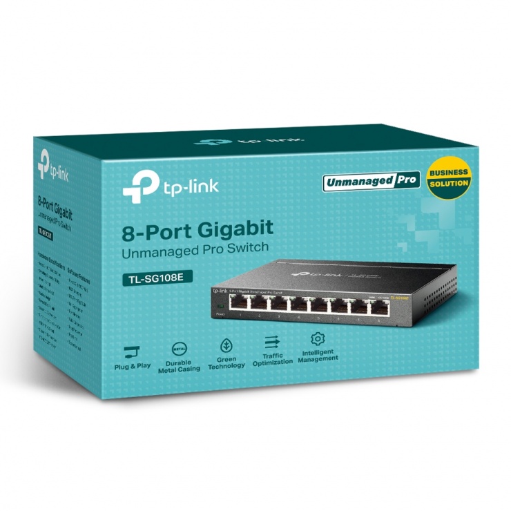 Imagine Switch Gigabit Smart 8 porturi, TP-LINK TL-SG108E-2