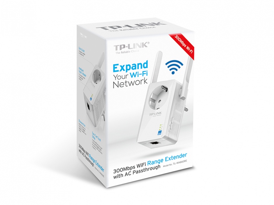 Imagine Range Extender Universal WiFi 300Mbps cu AC Passthrough, TP-Link TL-WA860RE-2