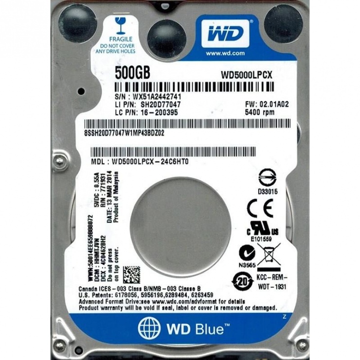 Imagine HDD Notebook WD Blue 500GB 5400rpm 16M SATA3