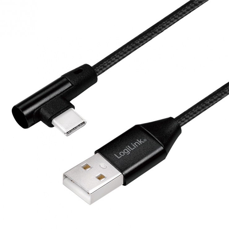 Imagine Cablu USB 2.0 la USB-C unghi 90 grade 0.3m Negru, Logilink CU0137