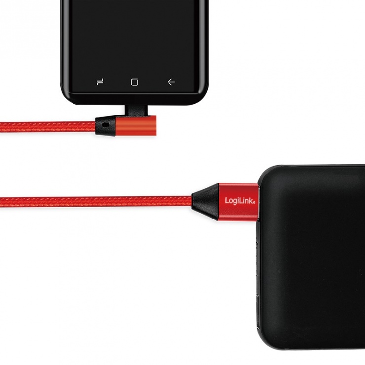 Imagine Cablu USB 2.0 la USB-C unghi 90 grade 0.3m Rosu, Logilink CU0145