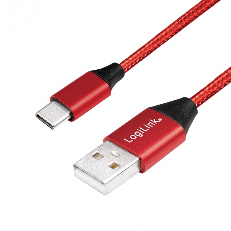 Imagine Cablu USB 2.0 la USB-C T-T 0.3m Rosu, Logilink CU0147