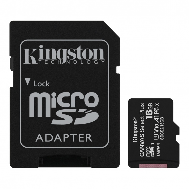 Imagine Card de memorie micro SDHC 16GB clasa 10 Canvas Select Plus, Kingston SDCS2/16GB