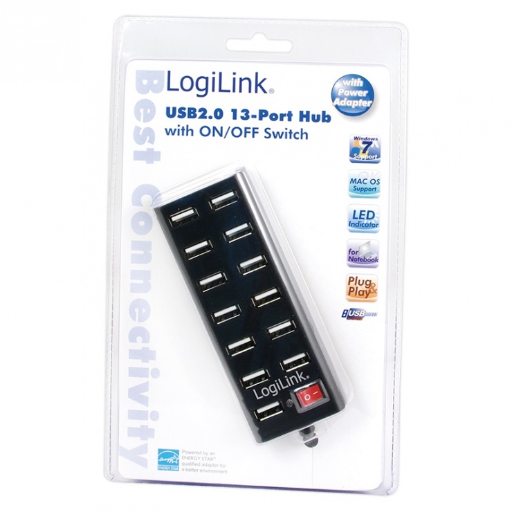 Imagine HUB USB 2.0 extern 13 x USB, alimentare 3.5A, Negru, Logilink UA0126